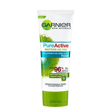 شوینده صورت گارنیر سری Pure Active مدل فوم عصاره چای سبز ماچا Match Deep Clean حجم 100 میل