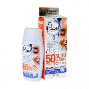 کرم ضد آفتاب بدون رنگ پیکسل spf50 مناسب پوست چرب و جوشدار حجم ۵۰ml