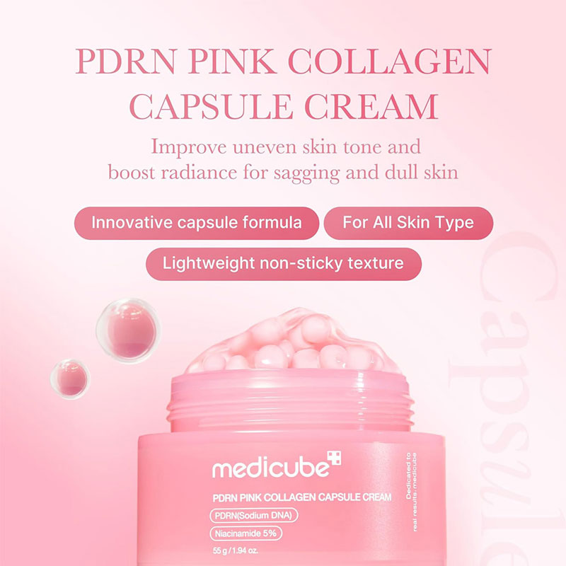 کرم کپسولی روشن کننده و ضد چروک کلاژن و PDRN مدی کیوب Medicube مدل PDRN Pink Collagen حجم 55g
