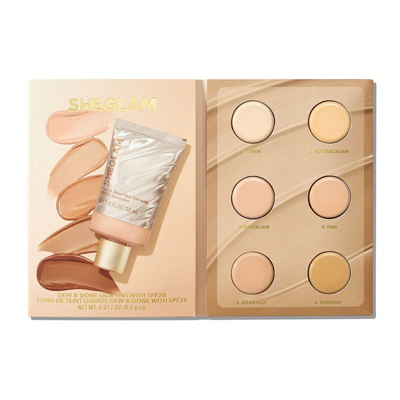 مینی پالت 6 رنگ تست کرمپودر تیوپی Dew & Done Skin Tint With SPF20 شیگلم Sheglam