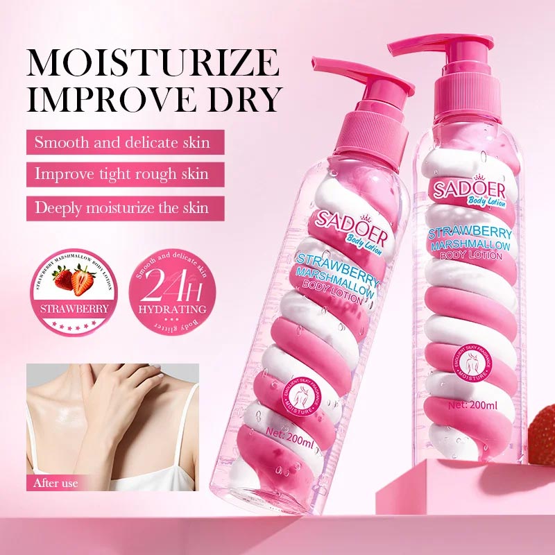 لوسیون بدن مارشمالو سادور Sadoer مدل Strawberry Marshmallow حجم 200ml