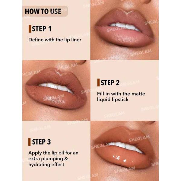 ست خط لب و رژلب مات و لیپ گلاس دو سر شیگلم مدل Soft 90's Glam Lip Set - Image 3