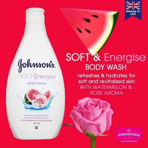 شامپو بدن جانسون Johnsons رایحه هندوانه و گل رز مدل Soft Energise حجم 400ml - Image 2