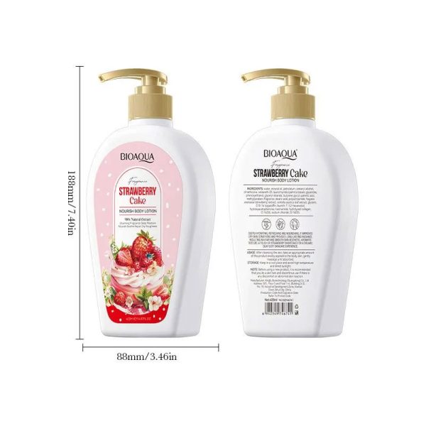لوسیون بدن بیوآکوا Bioaqua رایحه کیک توت فرنگی Strawberry Cake حجم 400ml - Image 3