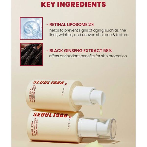 سرم رتینال و جینسینگ سیاه کی سکرت سئول K-SECRET SEOUL 1988 مدل Serum Retinal Liposome 2% + Black Ginseng حجم 30ml - Image 2
