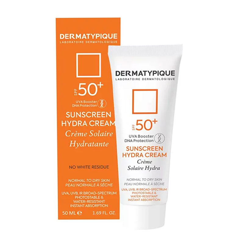 خشک-1.jpg کرم ضد آفتاب درماتیپیک بی رنگ مدل Hydra با SPF +50 مناسب پوست خشک و نرمال حجم 50 میلی لیتر - Image 1