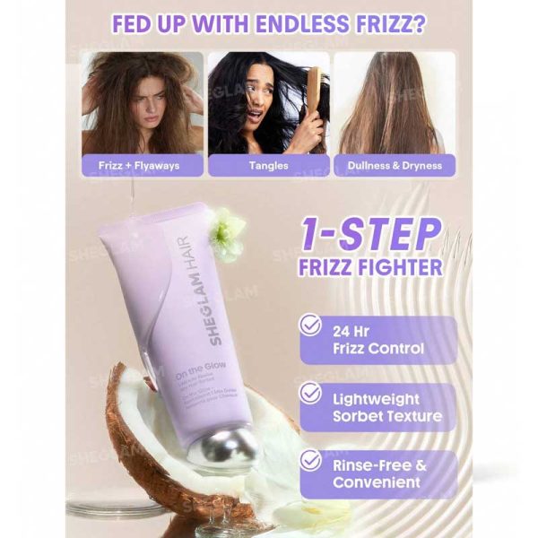 ماسک مو ژلی نرم کننده و ضد وز شیگلم Sheglam مدل On The Glow 1-Minute Revive Airy Hair Sorbet حجم 70g