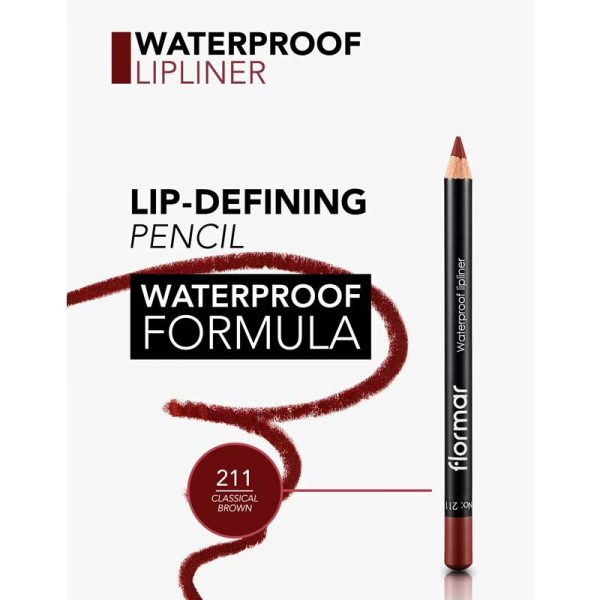 مداد لب ضد آب Waterproof فلورمار Flormar رنگ 211 Classical Brown