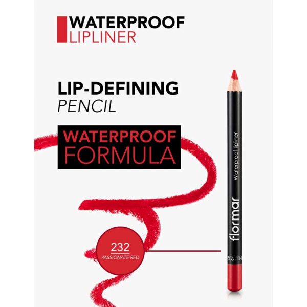 مداد لب ضد آب Waterproof فلورمار Flormar رنگ 232 Passionate Red