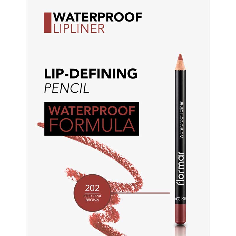 مداد لب ضد آب Waterproof فلورمار Flormar رنگ 202 Soft Pink Brown