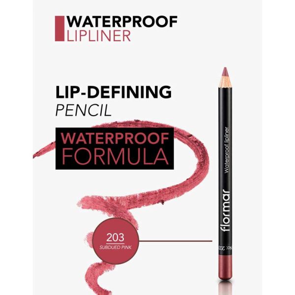 مداد لب ضد آب Waterproof فلورمار Flormar رنگ 203 Subdued Pink