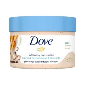 اسکراب صورت و بدن لایه بردار داو Dove مدل Crushed Macadamia & Rise Milk حجم 298g