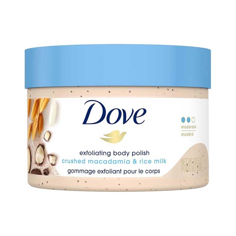 اسکراب صورت و بدن لایه بردار داو Dove مدل Crushed Macadamia & Rise Milk حجم 298g