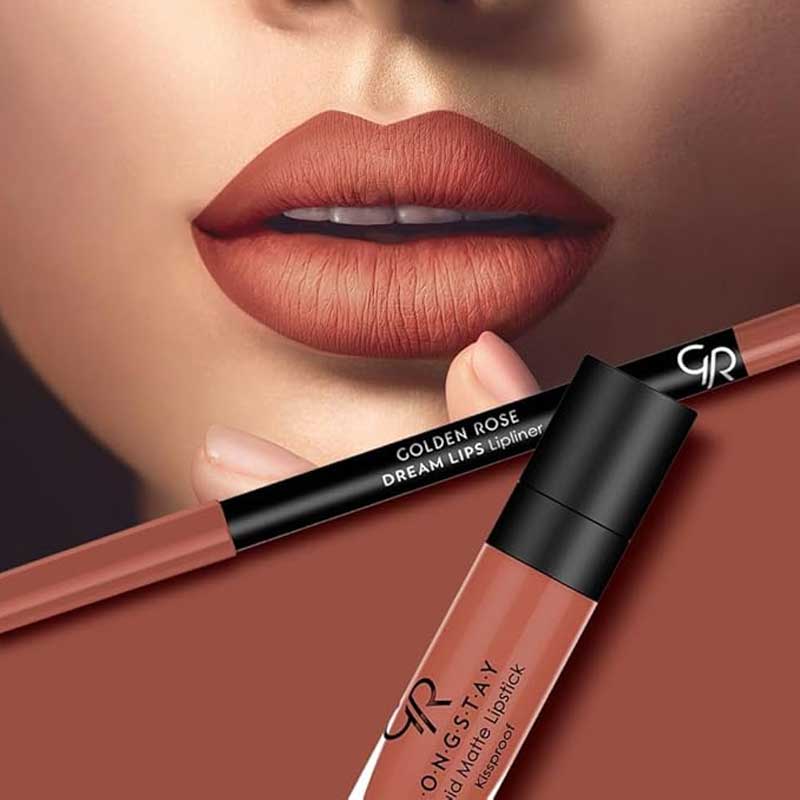 کیت خط لب و رژ لب مایع گلدن رز Golden Rose مدل Matte Lipkit رنگ Warm Sable