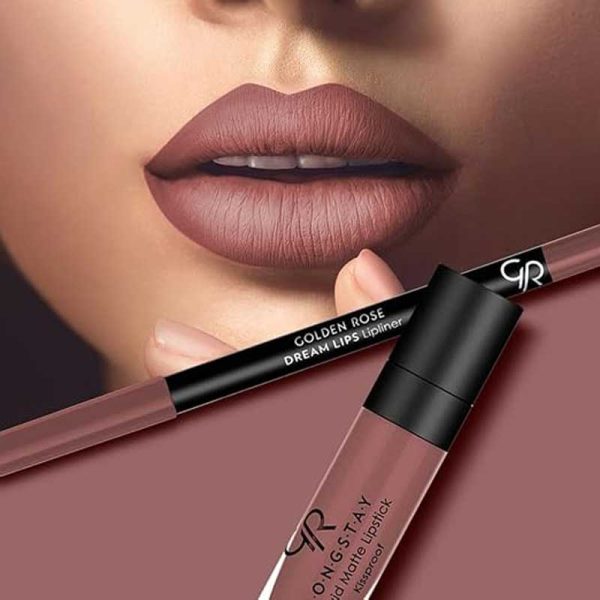 کیت خط لب و رژ لب مایع گلدن رز Golden Rose مدل Matte Lipkit رنگ Rose Taupe