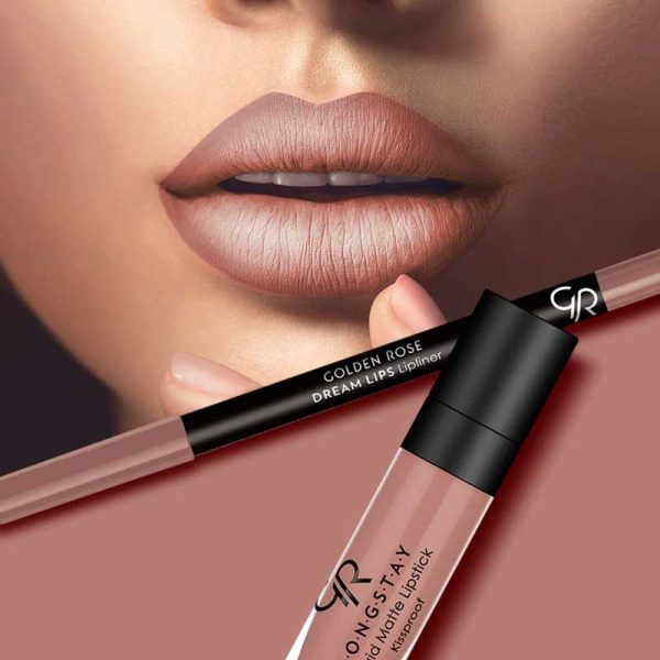 کیت خط لب و رژ لب مایع گلدن رز Golden Rose مدل Matte Lipkit رنگ Warm Nude