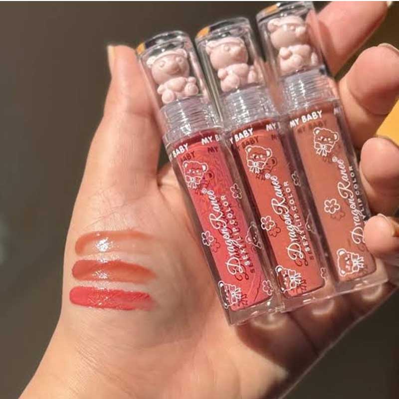 پک 3 عددی لیپ گلاس خرسی دراگون رانی Dragon Ranee مدل A Bit Sweet