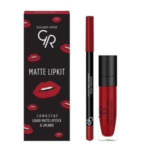 کیت خط لب و رژ لب مایع گلدن رز Golden Rose مدل Matte Lipkit رنگ Scarlet Red