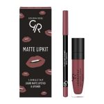 کیت خط لب و رژ لب مایع گلدن رز Golden Rose مدل Matte Lipkit رنگ Rose Taupe