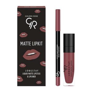 کیت خط لب و رژ لب مایع گلدن رز Golden Rose مدل Matte Lipkit رنگ Rose Taupe