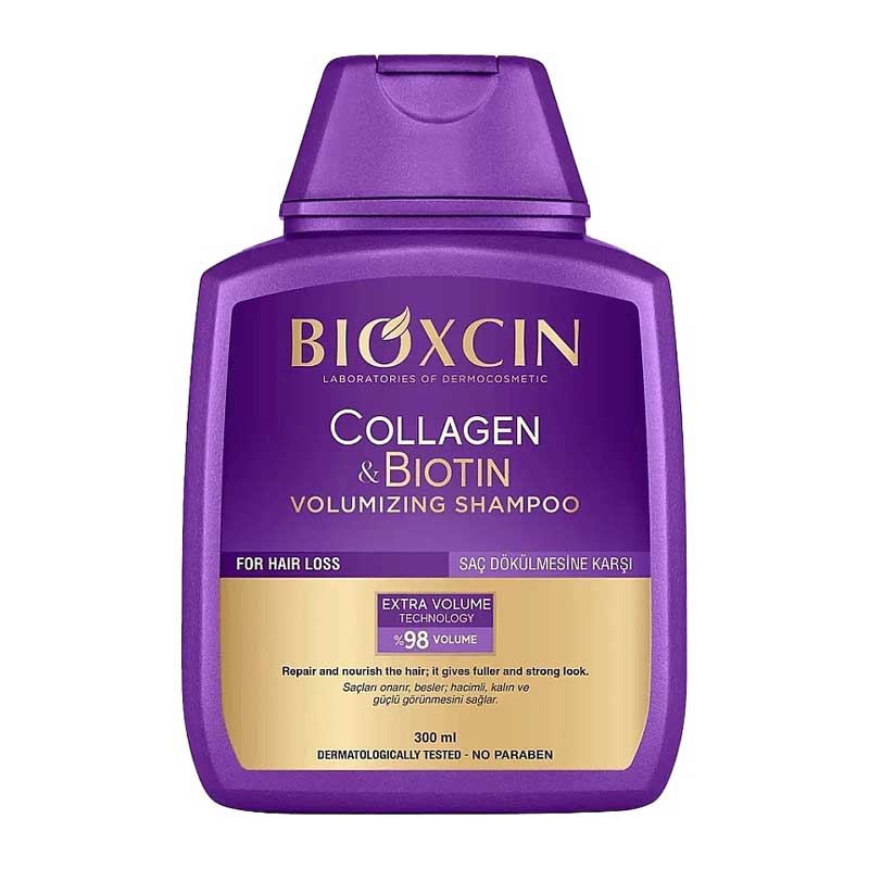شامپو مو ترمیم کننده و ضد ریزش حاوی کلاژن بیوکسین Bioxcin مدل Collagen & Biotin حجم 300ml
