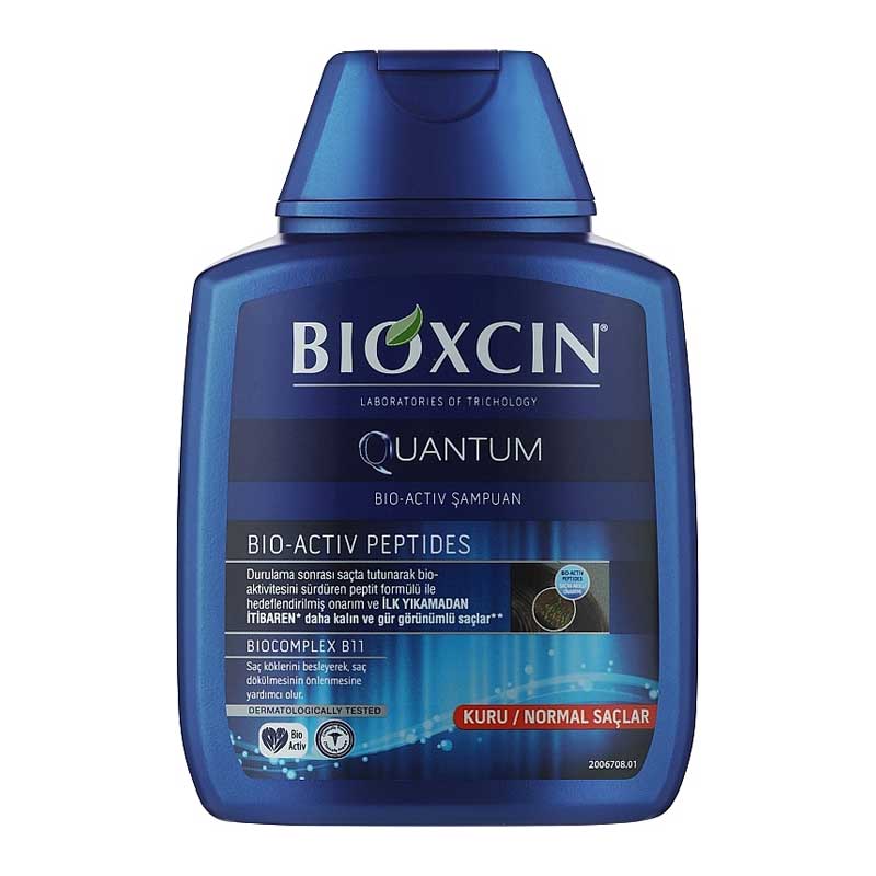 شامپو مو ضد ریزش و تقویت‌ کننده کوانتوم بیوکسین Bioxcin مدل Quantum مناسب برای موهای نرمال تا خشک حجم 300ml