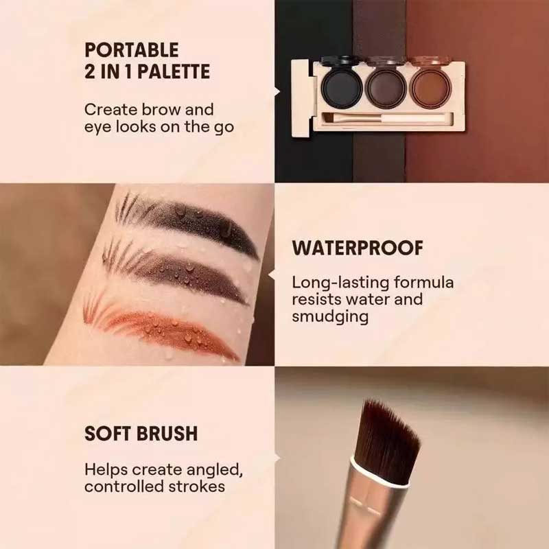 پالت خط ابرو ژلی ضد آب سه رنگ بیلیون بیوتی Billion Beauty