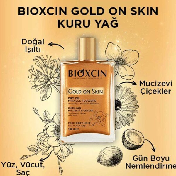 اسپری روغنی شاین صورت و بدن و مو بیوکسین Bioxcin مدل Gold On Skin حجم 100ml