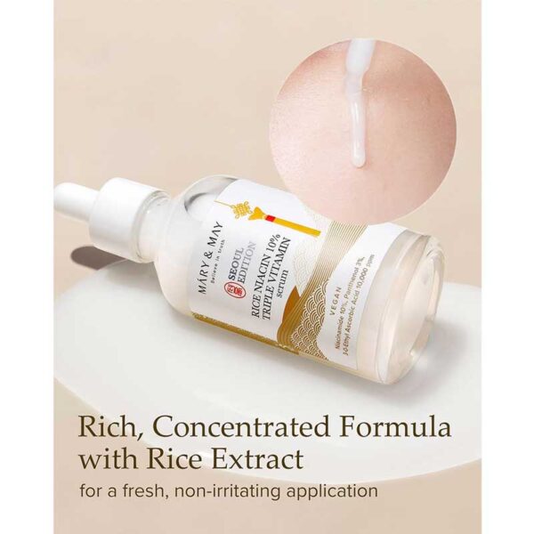 سرم روشن کننده پوست تریپل ویتامین مری اند می Mary & May مدل Rice Niacin 10% Triple Vitamin Serum حجم 80ml