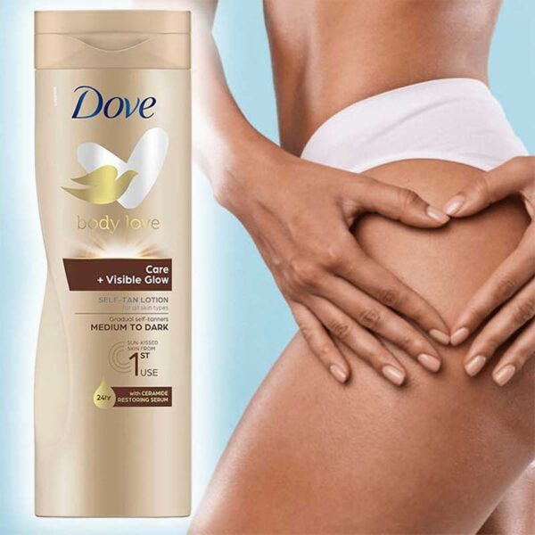 لوسیون بدن درخشان کننده Body Love داو Dove مناسب پوست متوسط تا تیره مدل Care Visible Glow حجم 400ml
