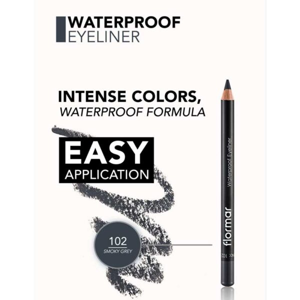 مداد چشم ضد آب Waterproof فلورمار Flormar رنگ طوسی 102 Smoky Grey
