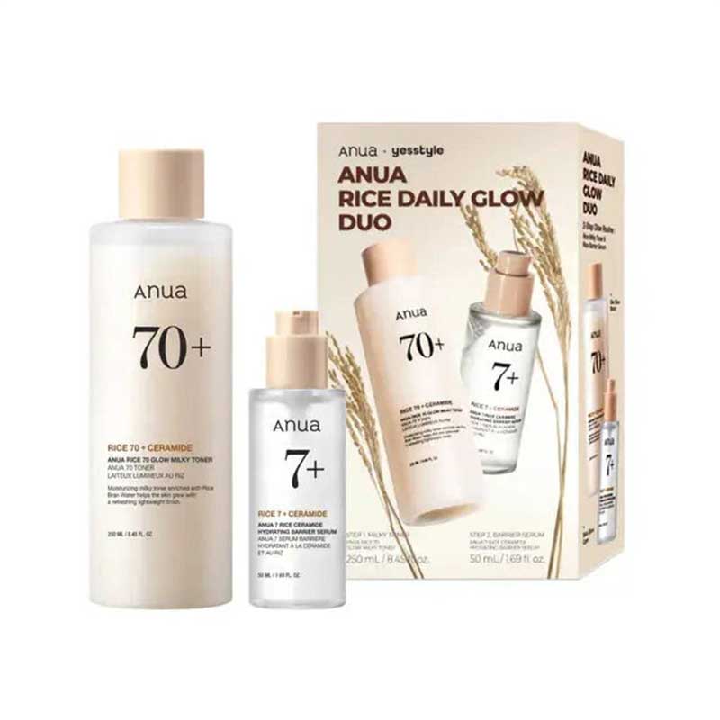 پک تونر و سرم پوستی حاوی عصاره برنج آنوا Anua مدل Rice Daily Glow Duo
