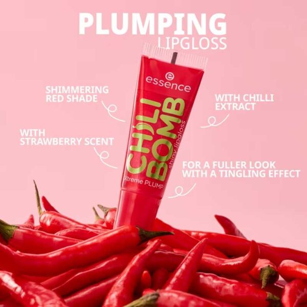 لیپ گلاس حجم دهنده براق اسنس Essence مدل Chili Bomb Shiny Lip gloss رنگ Strawberry Salsa حجم 10ml