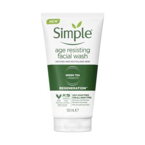 ژل شوینده صورت عصاره آلوئه ورا و چای سبز سیمپل Simple مدل Age Refreshing حجم 150ml