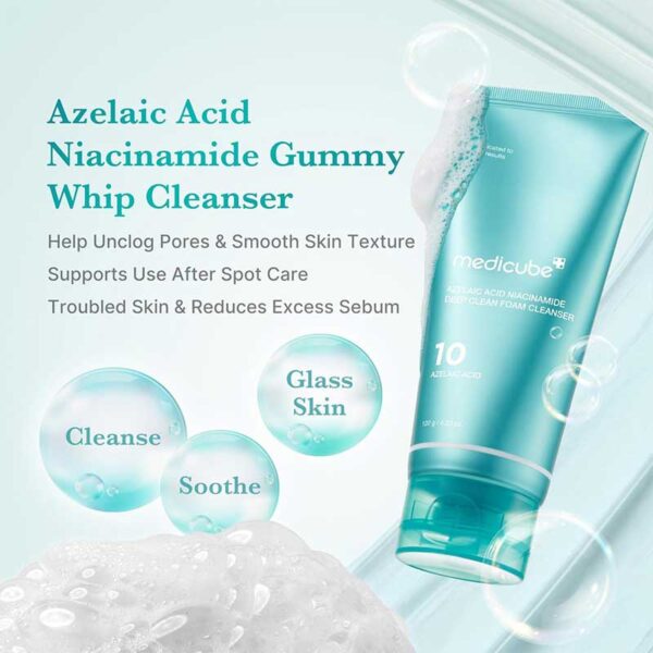 فوم شوینده روشن کننده و تسکین دهنده پوست مدی کیوب Medicube مدل Azelaic Acid Niacinamide Deep Clean حجم 120g