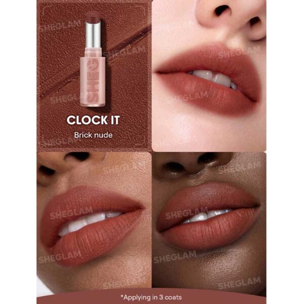 رژ لب مات بلوری شیگلم Sheglam مدل Lip Veil Cushion Lightweight رنگ Clock It