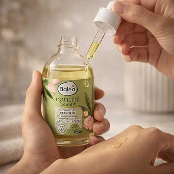روغن صورت و بدن روغن گیاهی تقویتی با عصاره گل رز و شاهدانه باله‌ آ Balea مدل Natural Beauty حجم 100ml