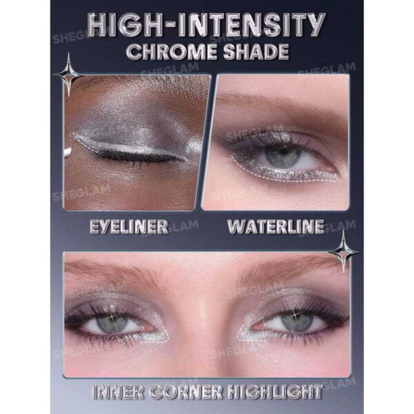 خط چشم نقره ای متالیک YK2 شیگلم Sheglam مدل Silver Strobe Metallic Eyeliner