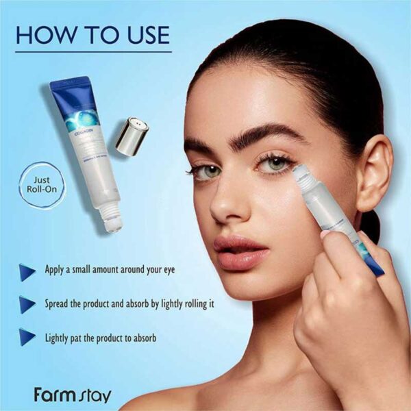 سرم دور چشم رولی حاوی کلاژن فارم استی Farm Stay مدل Collagen water full moist حجم 25ml