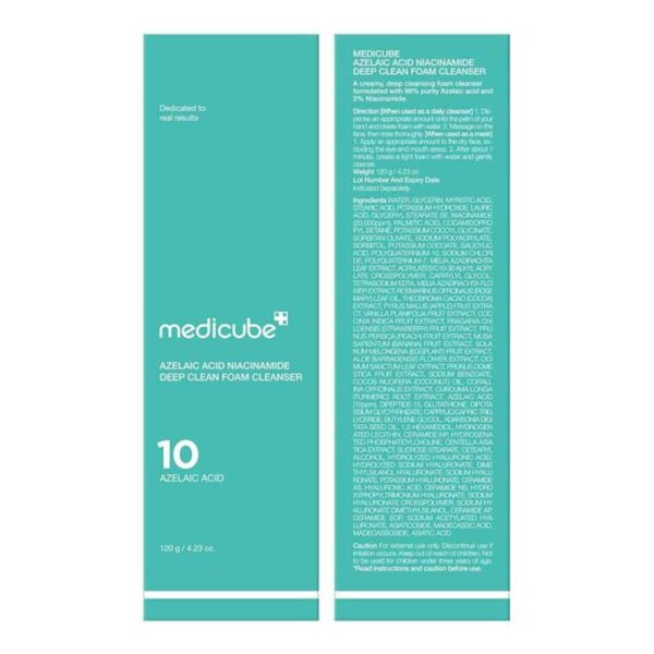 فوم شوینده روشن کننده و تسکین دهنده پوست مدی کیوب Medicube مدل Azelaic Acid Niacinamide Deep Clean حجم 120g