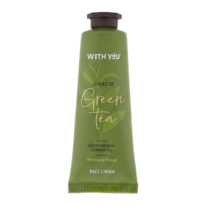 کرم مرطوب کننده و آبرسان صورت حاوی عصاره چای سبز و مورینگا ویت یو With You مدل Green Tea حجم 50ml