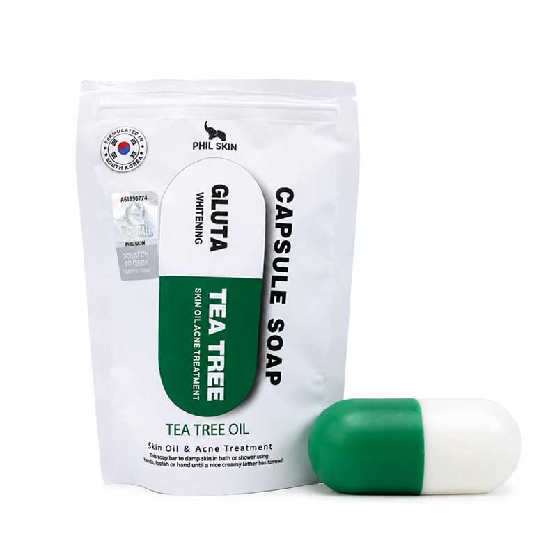 صابون کپسولی حاوی روغن چای سبز و گلوتا فیل اسکین Fhil Skin مدل Gluta Tea Tree Oil
