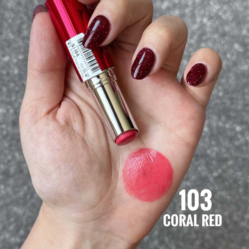 رژ لب براق گلدن رز Golden Rose مدل Sheer Bright رنگ Coral Red 103