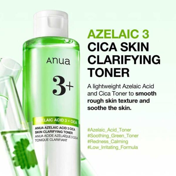 تونر ضد جوش و تسکین دهنده پوست آنوا Anua مدل Azelaic Acid 3 Cica حجم 250ml