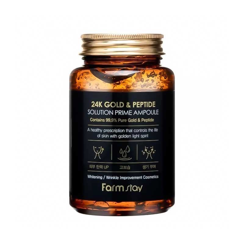 آمپول روشن کننده و ضد چروک فارم استی Farm Stay مدل 24K Gold & Peptid حجم 250ml