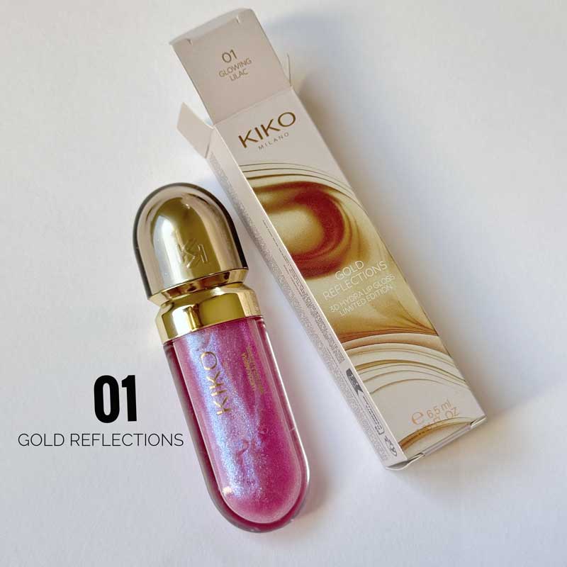 لیپ گلاس کیکو Kiko مدل 3D Hydra Lipgloss Limited Edition رنگ 01 Gold Reflections