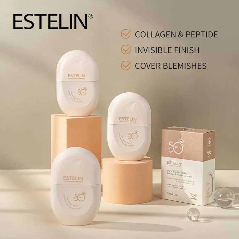 کرم ضد آفتاب رنگی SPF50 حاوی کلاژن و پپتاید استلین Estelin مدل Pore Barrier Tinted حجم 60g