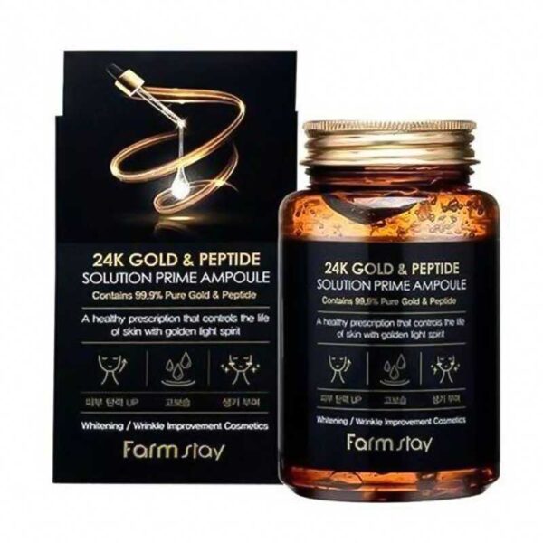 آمپول روشن کننده و ضد چروک فارم استی Farm Stay مدل 24K Gold & Peptid حجم 250ml