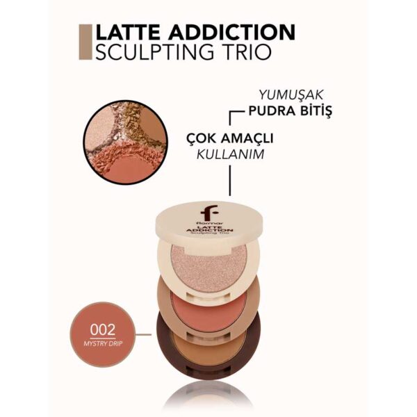 پالت رژگونه و هایلایتر و برنزر سه تیکه فلورمار Flormar مدل Latte Addiction
