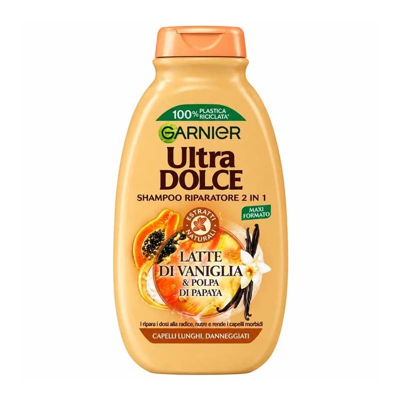 شامپو مو حاوی شیر وانیل و عصاره پاپایا گارنیر Garnier مدل Ultra Dolce Latte di Vaniglia & Polpa di Papaya حجم 300ml